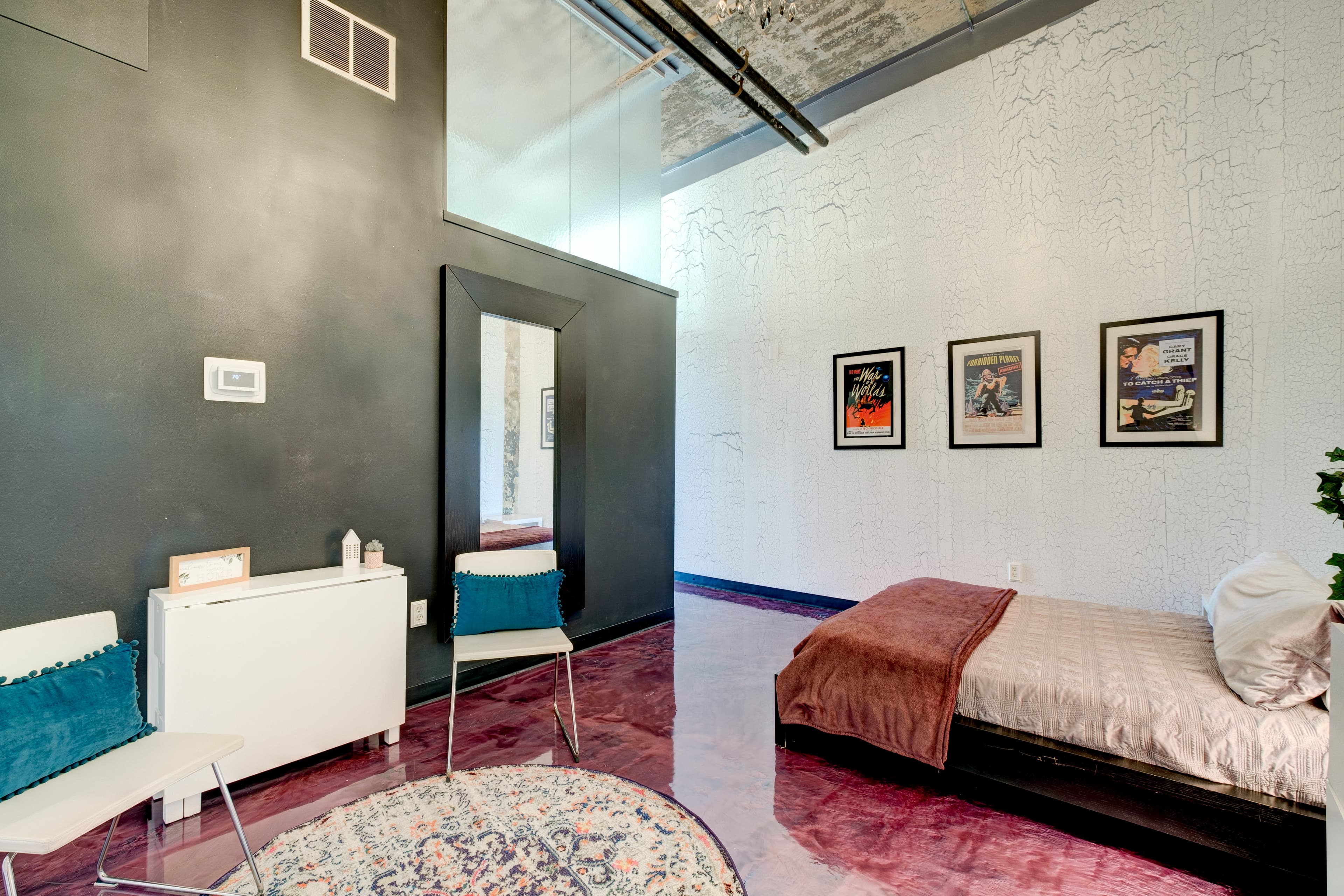 Murphy bed and lounge area in Glassworks loft